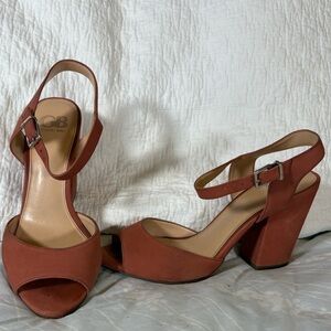 Peep-Toe Suede Block Heels